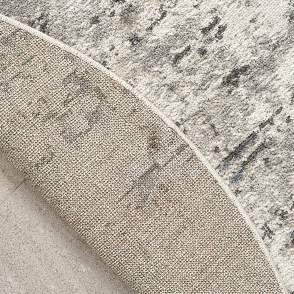 8' Gray Floral Power Loom Round Rug